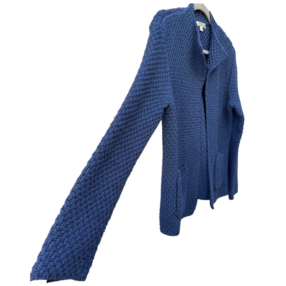 Orvis Women’s S 100% Cotton Blue Knit Textured Open Cardigan Sweater w/Pockets